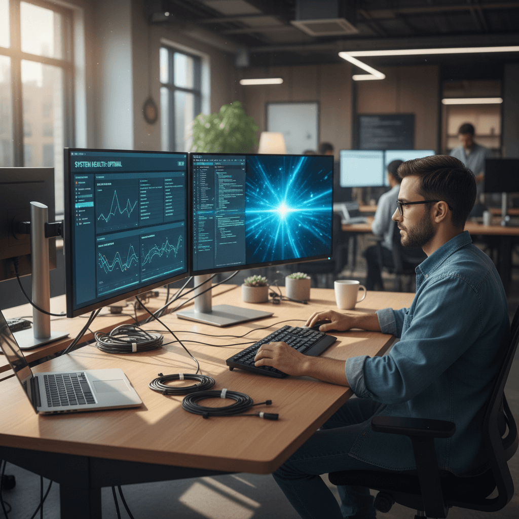 Technical support specialist working on IT systems