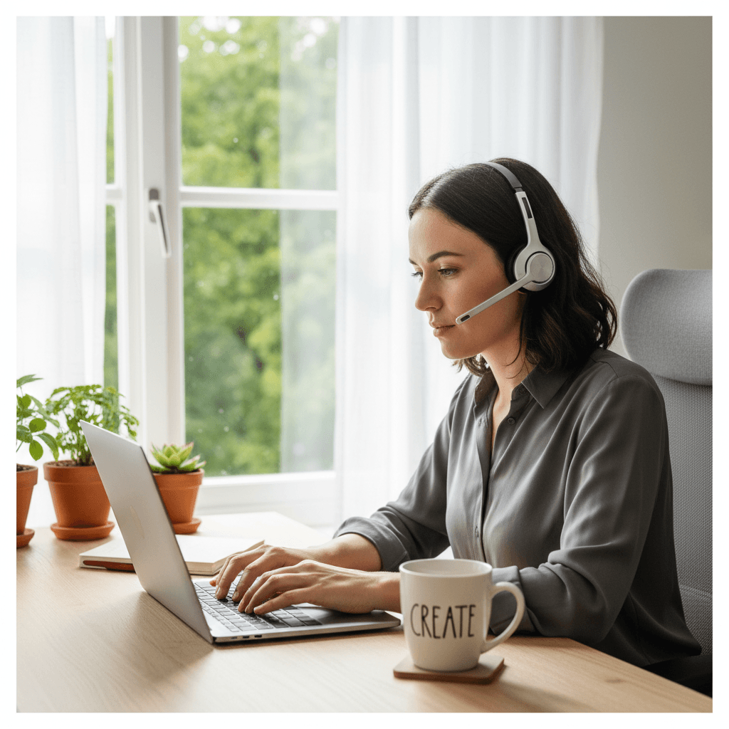 Professional on a call from a home office