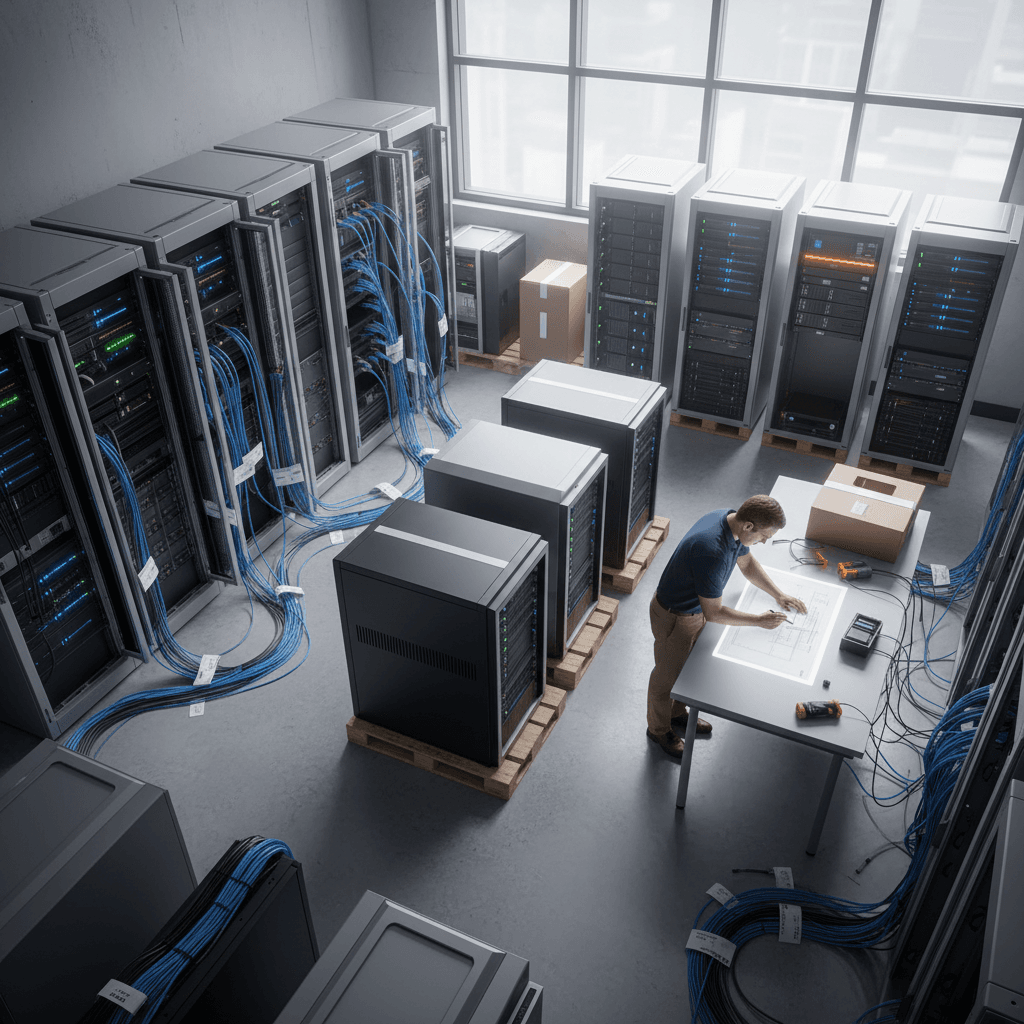 New server equipment staged for network expansion