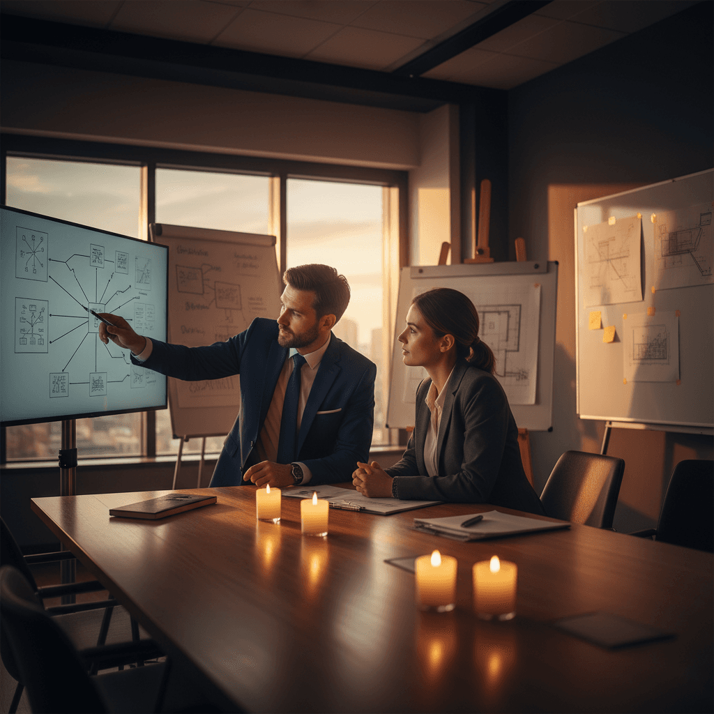 IT consultant presenting network architecture recommendations to client