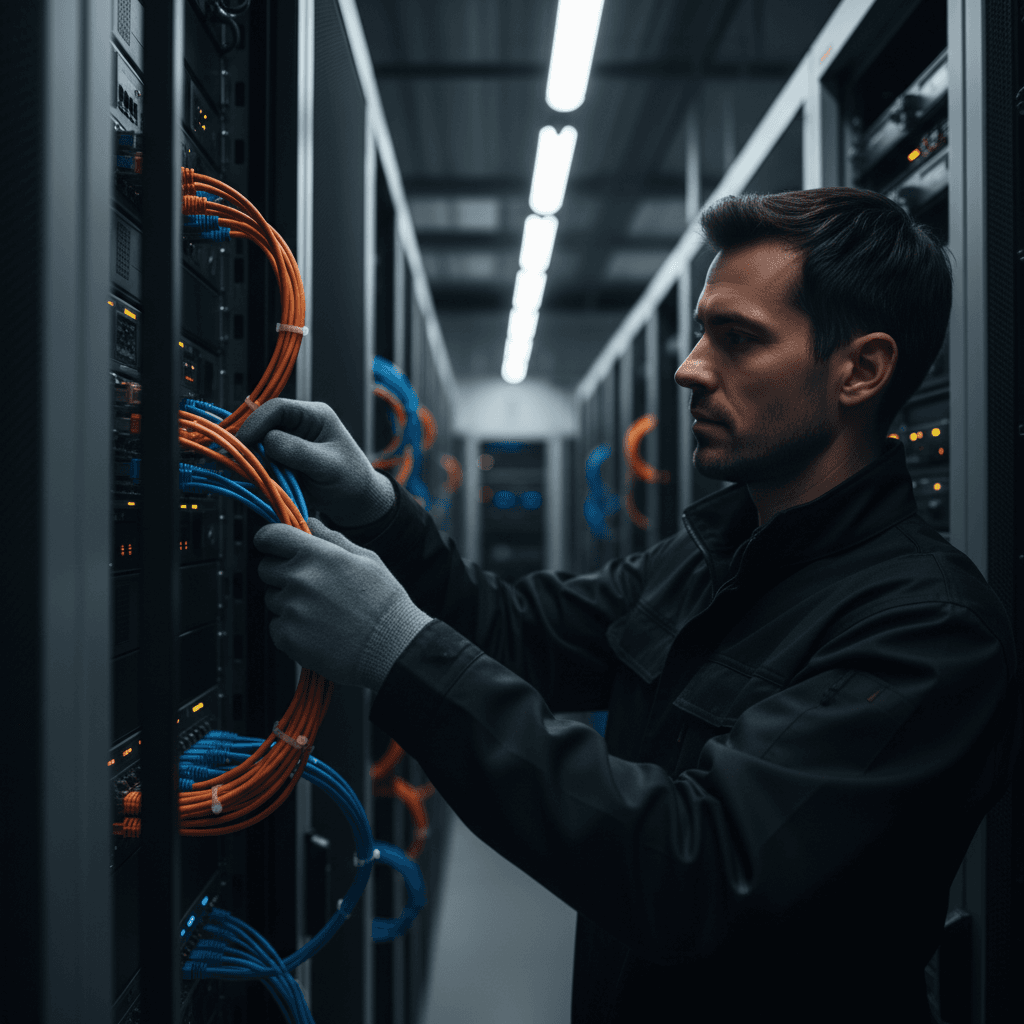 Network engineer maintaining server infrastructure